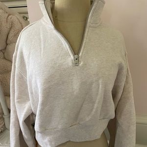 Aritzia Light Beige Half-Zip Cropped Sweatshirt